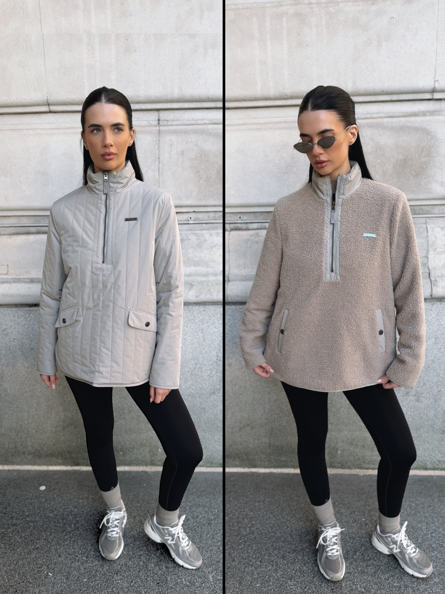 VERSA DUAL 1/2 ZIP JACKET - PEBBLE / NATURAL