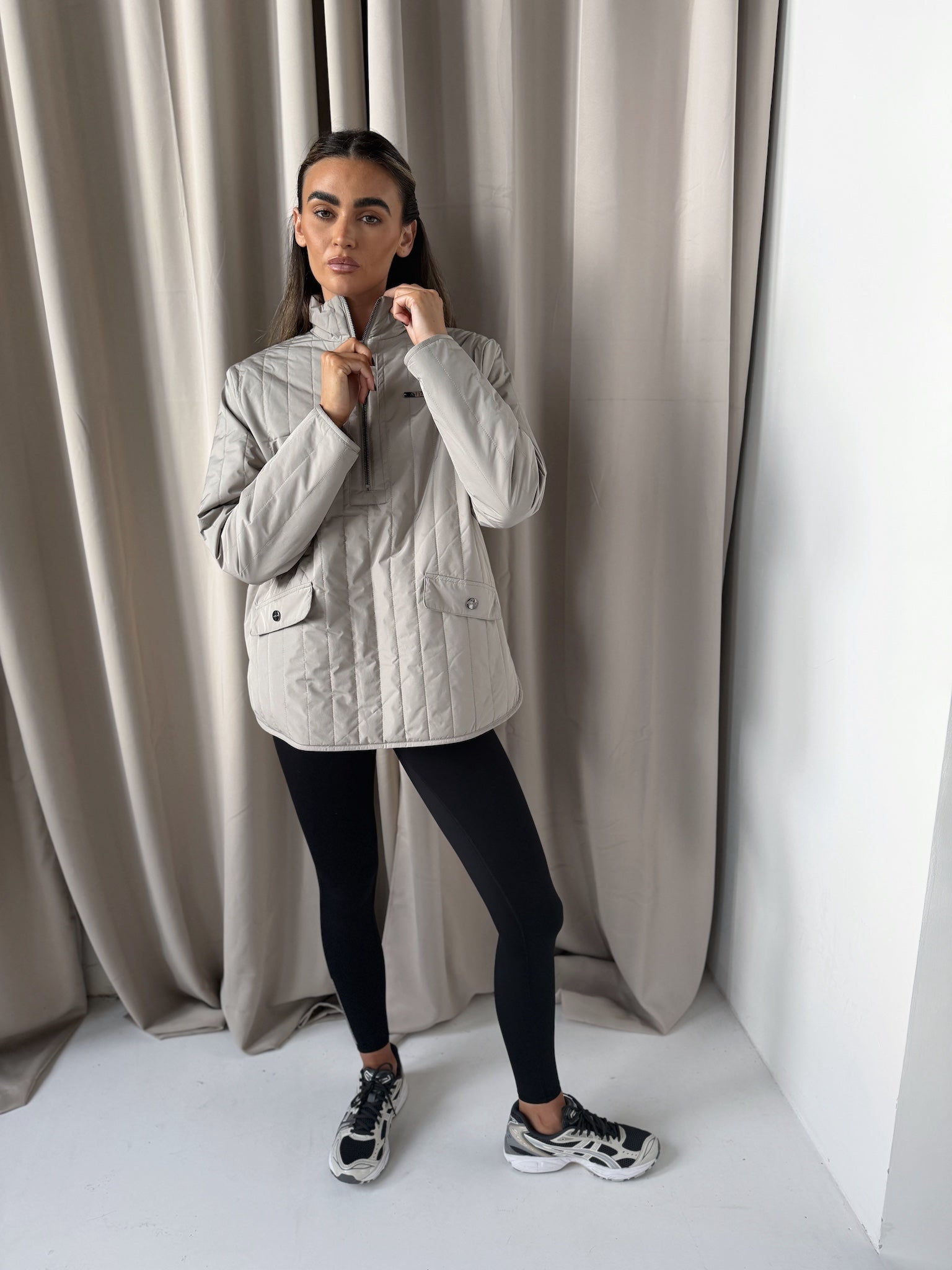 VERSA DUAL 1/2 ZIP JACKET - PEBBLE / NATURAL