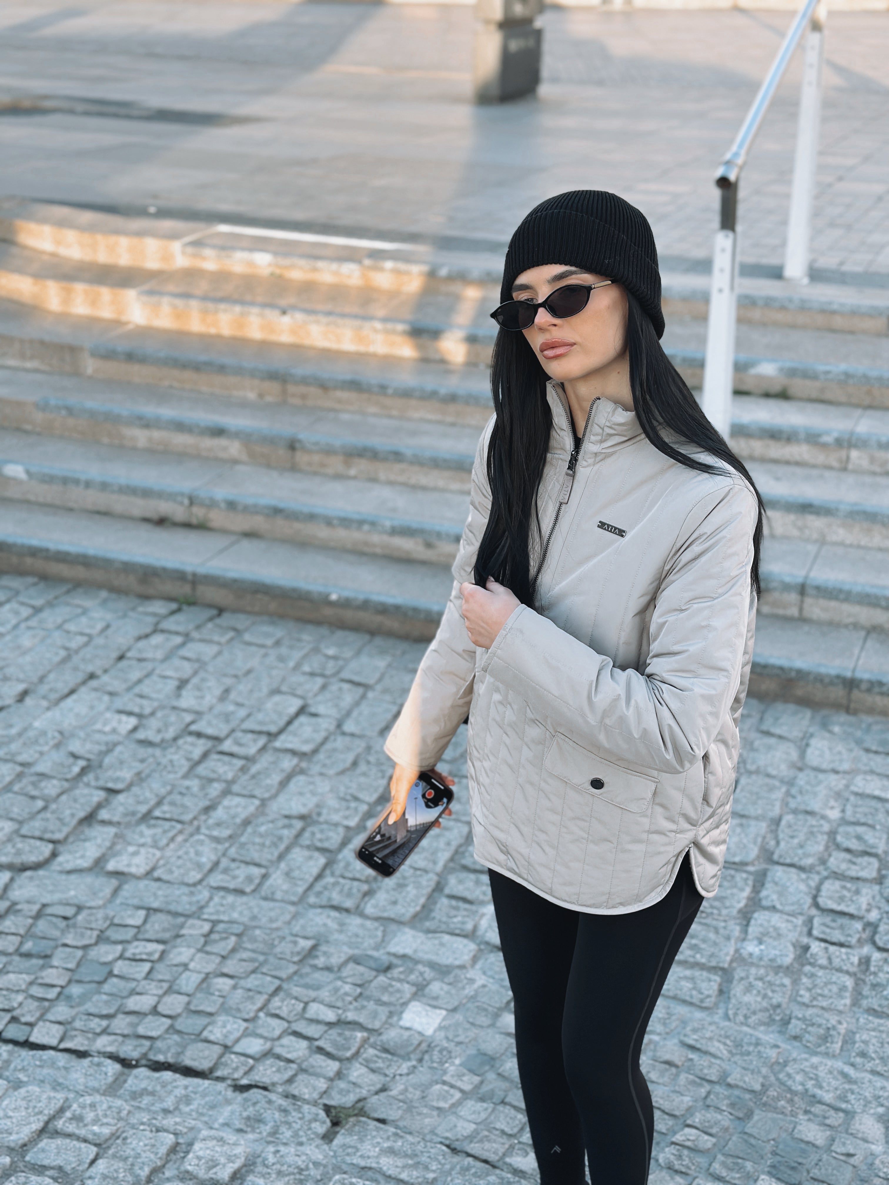 VERSA DUAL 1/2 ZIP JACKET - PEBBLE / NATURAL